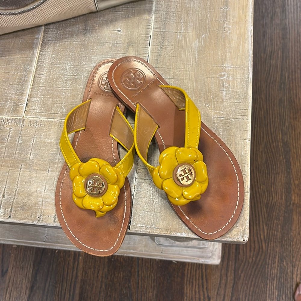 Tory Burch Mustard Floral Sandals 6.5